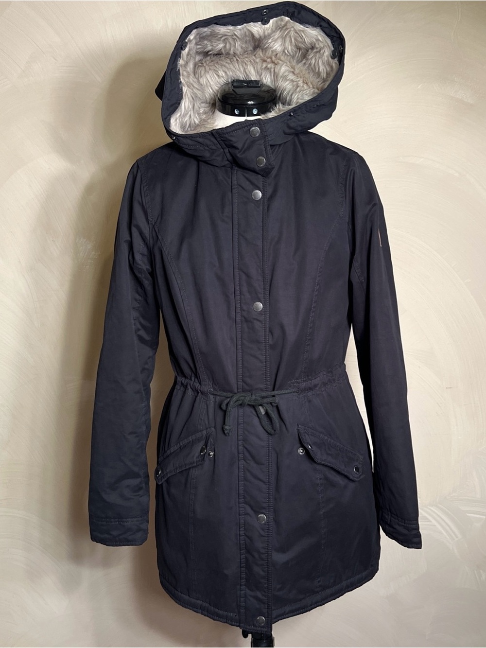 Hollister Womens Pacific Merchants Faux Fur Hooded Parka Jacket Y2K Style|Size:M